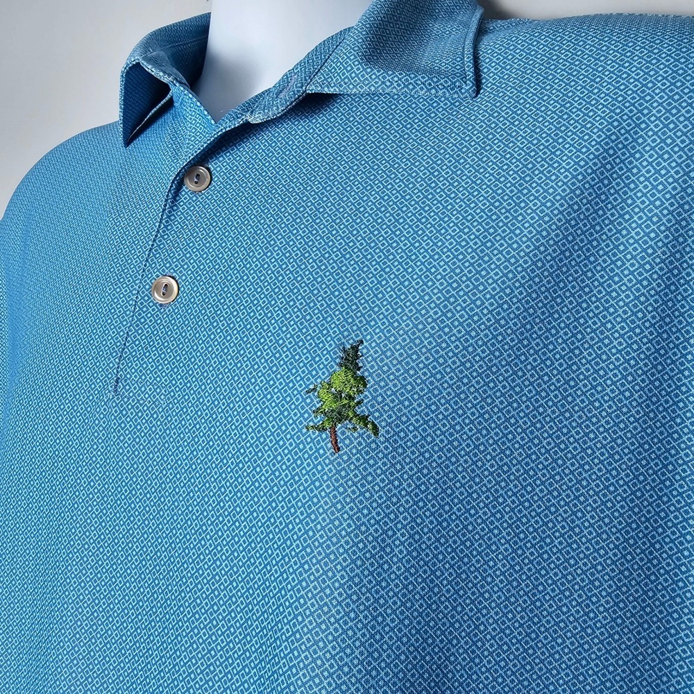 Peter Millar Summer Comfort Mens Large Blue Golf Polo‎ Shirt Tree Logo Resort - Picture 2 of 9